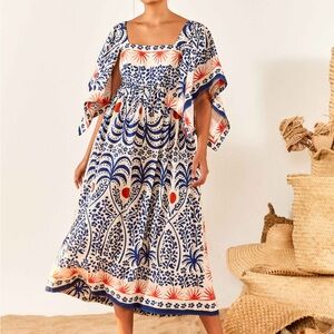 FARM Rio Blue and Red Midi Dress